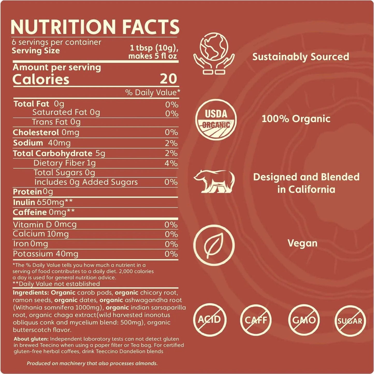 Chaga Ashwagandha Butterscotch Cream Mushroom Herbal Coffee - Shroomability