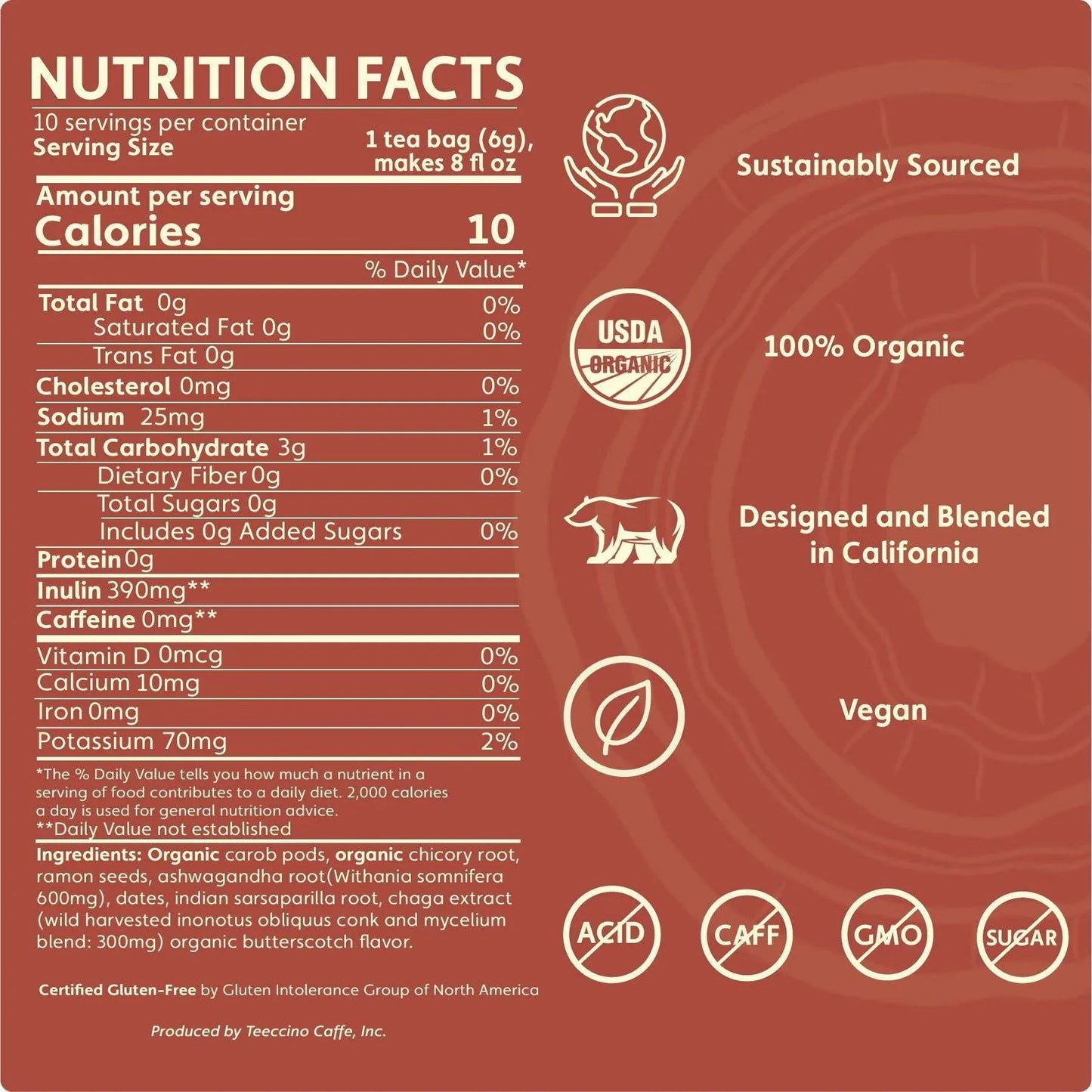 Chaga Ashwagandha Butterscotch Cream Mushroom Herbal Tea - Shroomability