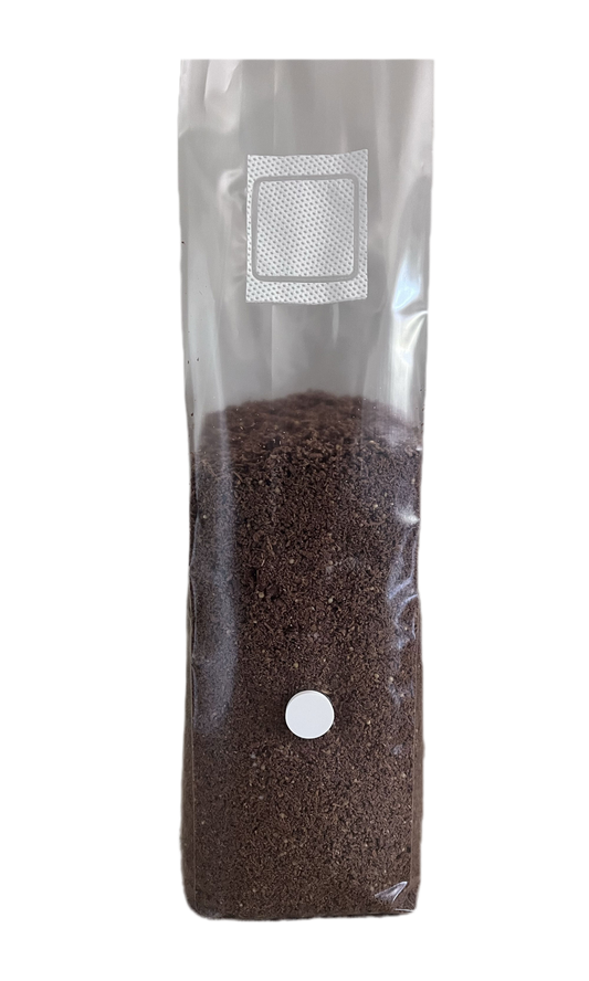 2.5 pound Shroomability brand wood based mushroom substrate with injection ports and 5 micron gas exchange filter unbranded