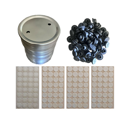 50 Spawn Jar Lids - 100 Injection Ports - 128 .22 Micron Gas Exchange Filters (Wide Mouth)