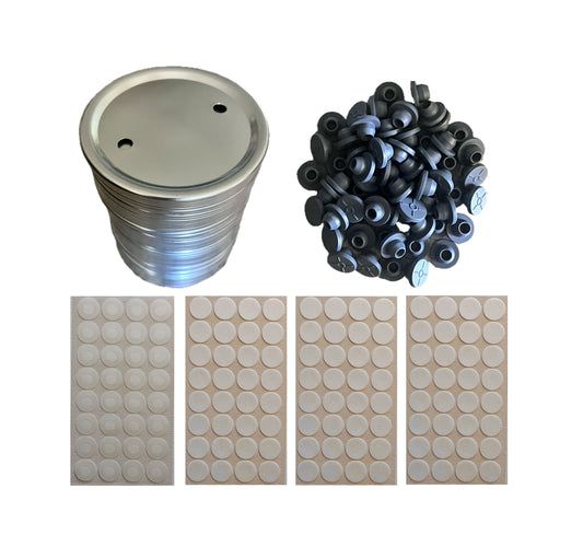 50 Spawn Jar Lids - 100 Injection Ports - 128 .22 Micron Gas Exchange Filters (Wide Mouth)