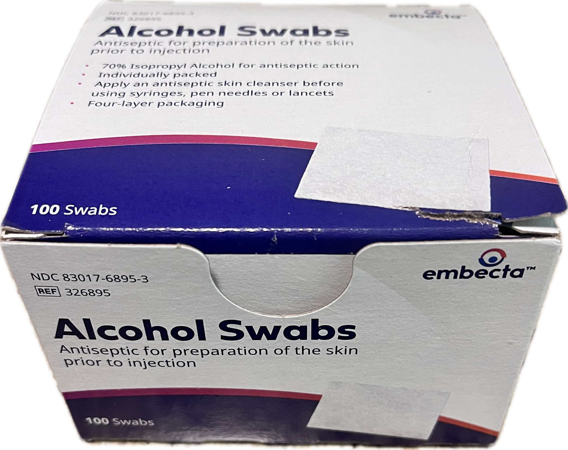 Box of Embecta alcohol swabs 100 count