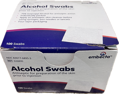 Box of Embecta alcohol swabs 100 count