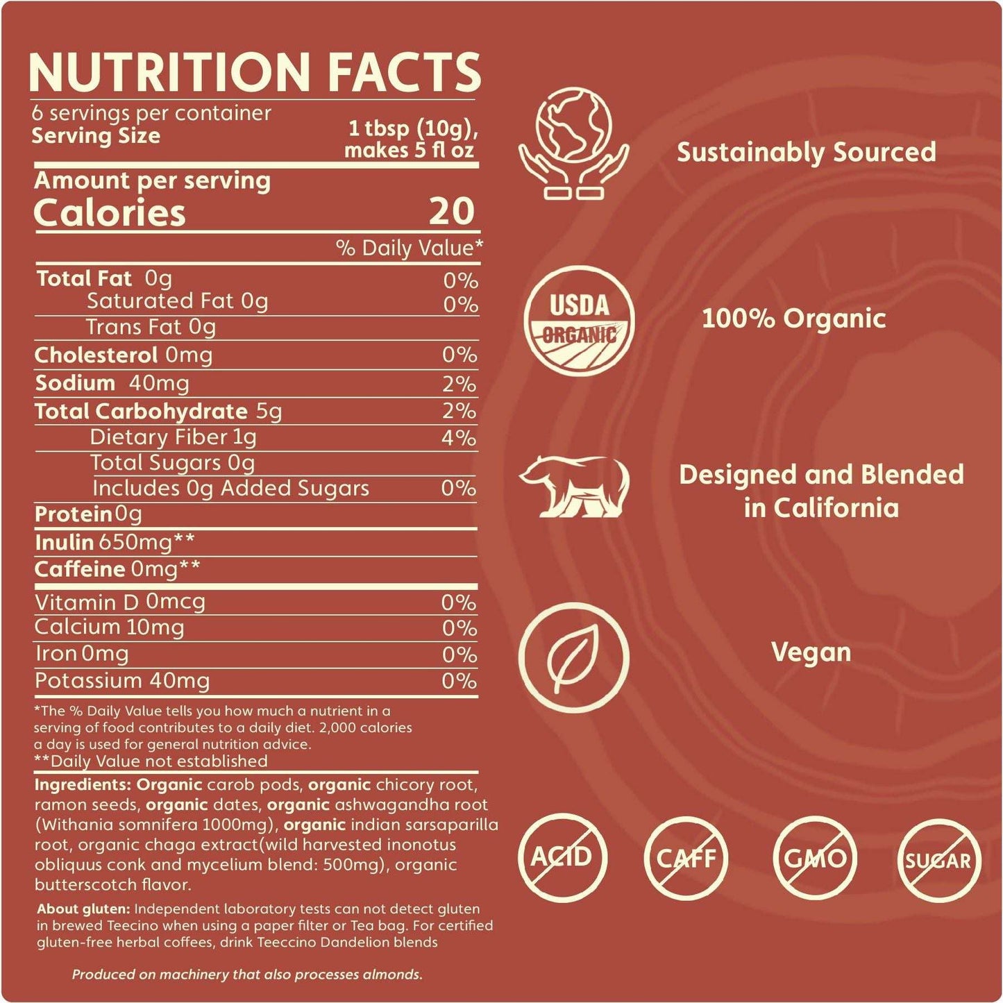 Chaga Ashwagandha Butterscotch Cream Mushroom Herbal Coffee