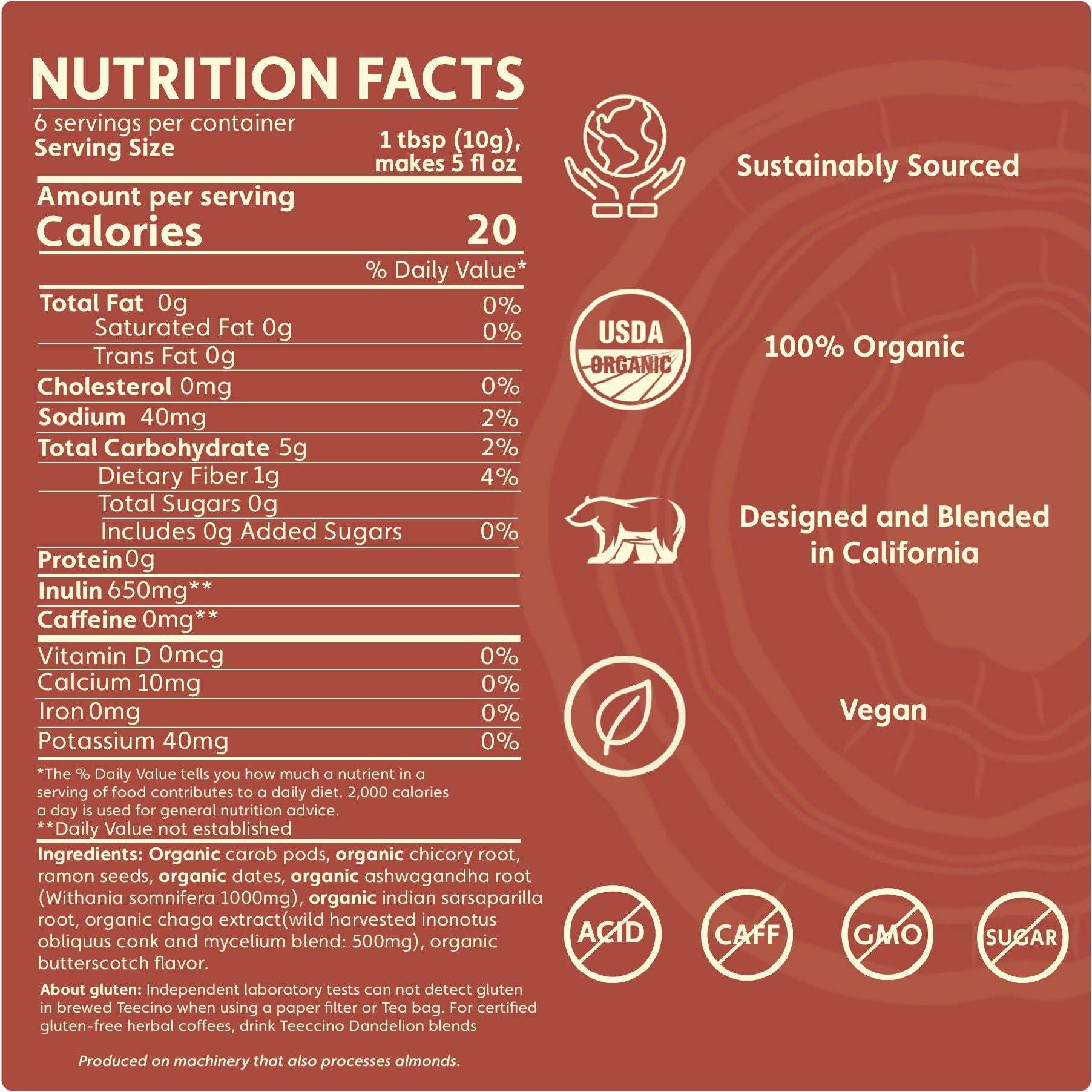 Chaga Ashwagandha Butterscotch Cream Mushroom Herbal Coffee