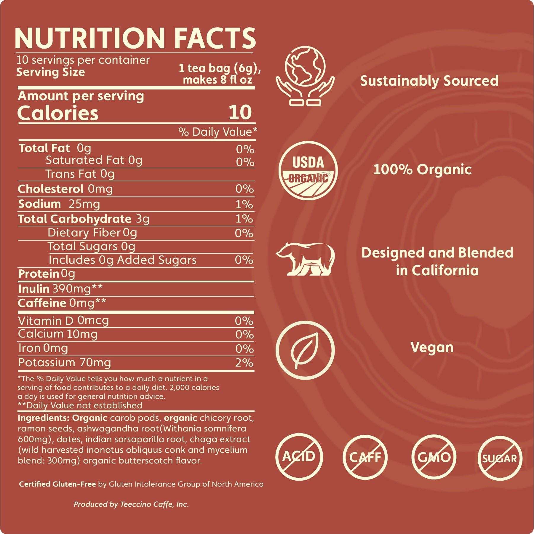 Chaga Ashwagandha Butterscotch Cream Mushroom Herbal Tea