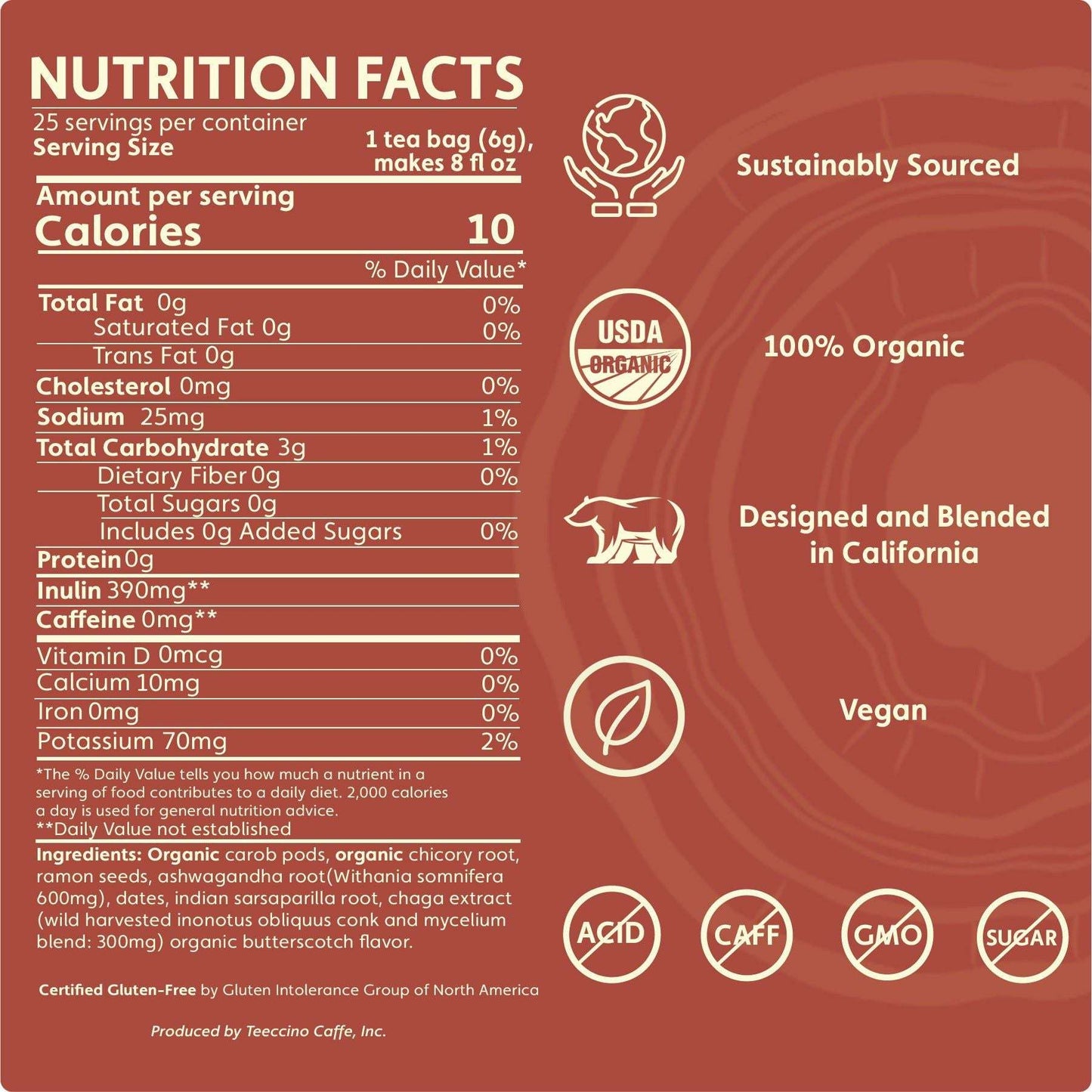 Chaga Ashwagandha Butterscotch Cream Mushroom Herbal Tea