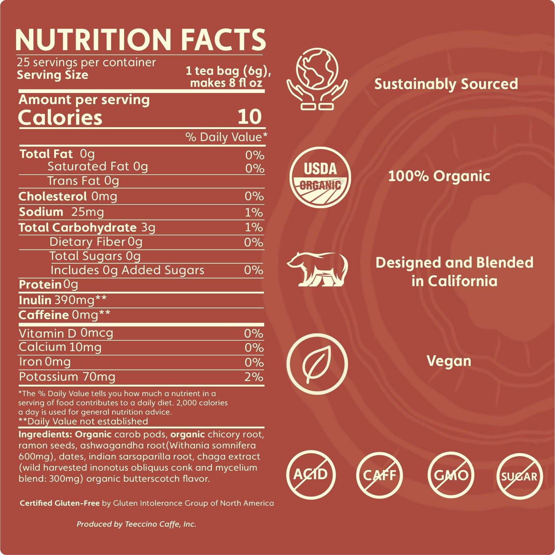 Chaga Ashwagandha Butterscotch Cream Mushroom Herbal Tea