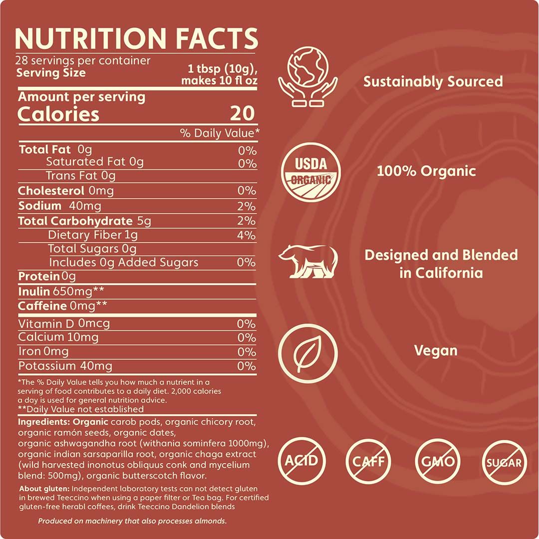 Chaga Ashwagandha Butterscotch Cream Mushroom Herbal Coffee