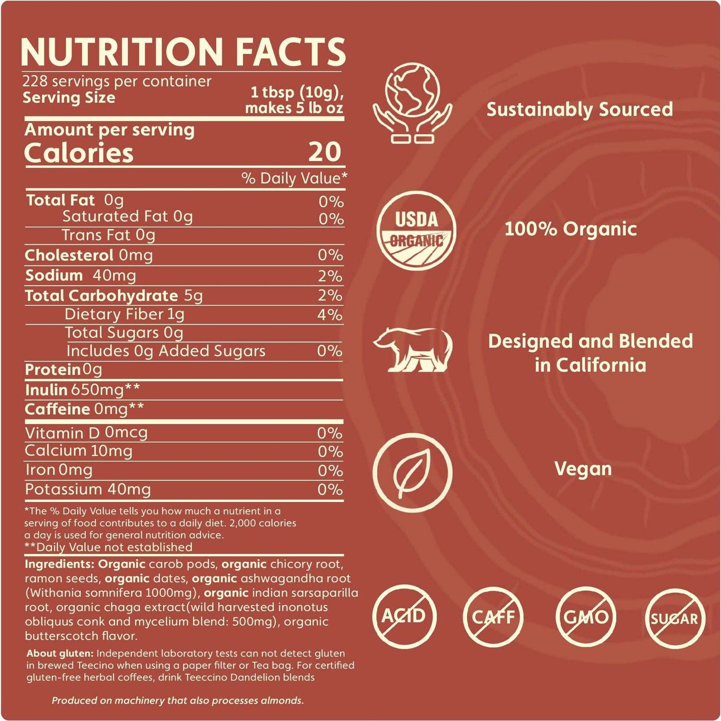 Chaga Ashwagandha Butterscotch Cream Mushroom Herbal Coffee