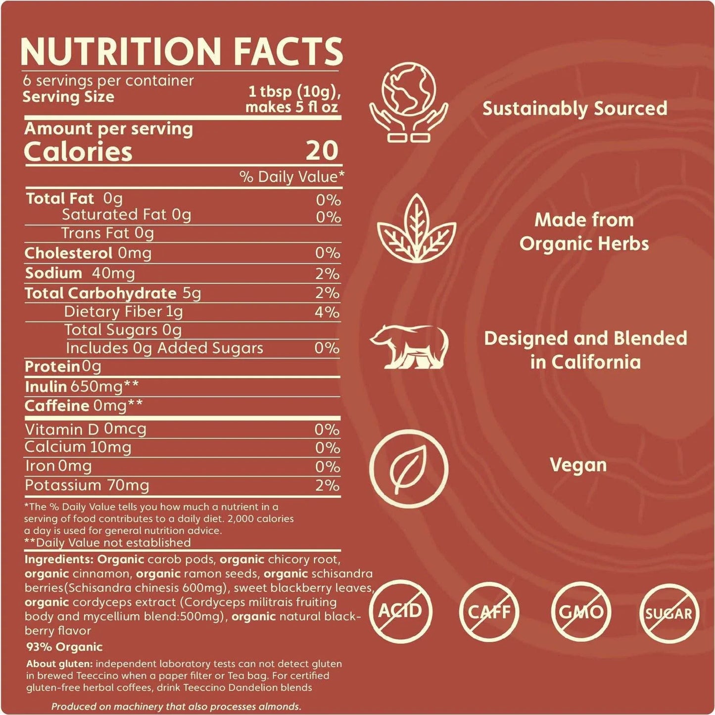Cordyceps Schisandra Cinnamon Berry Mushroom Herbal Coffee - Shroomability