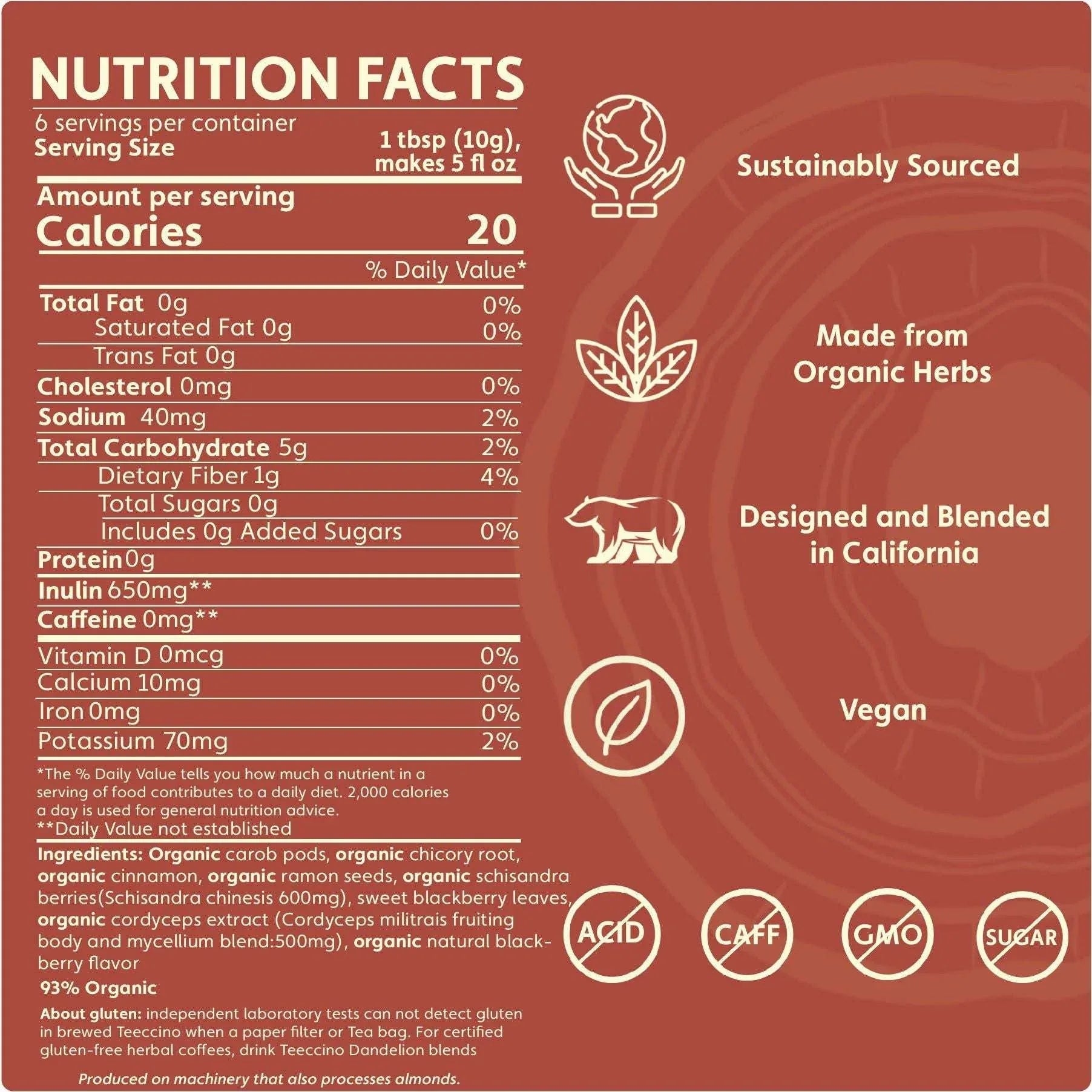 Cordyceps Schisandra Cinnamon Berry Mushroom Herbal Coffee - Shroomability