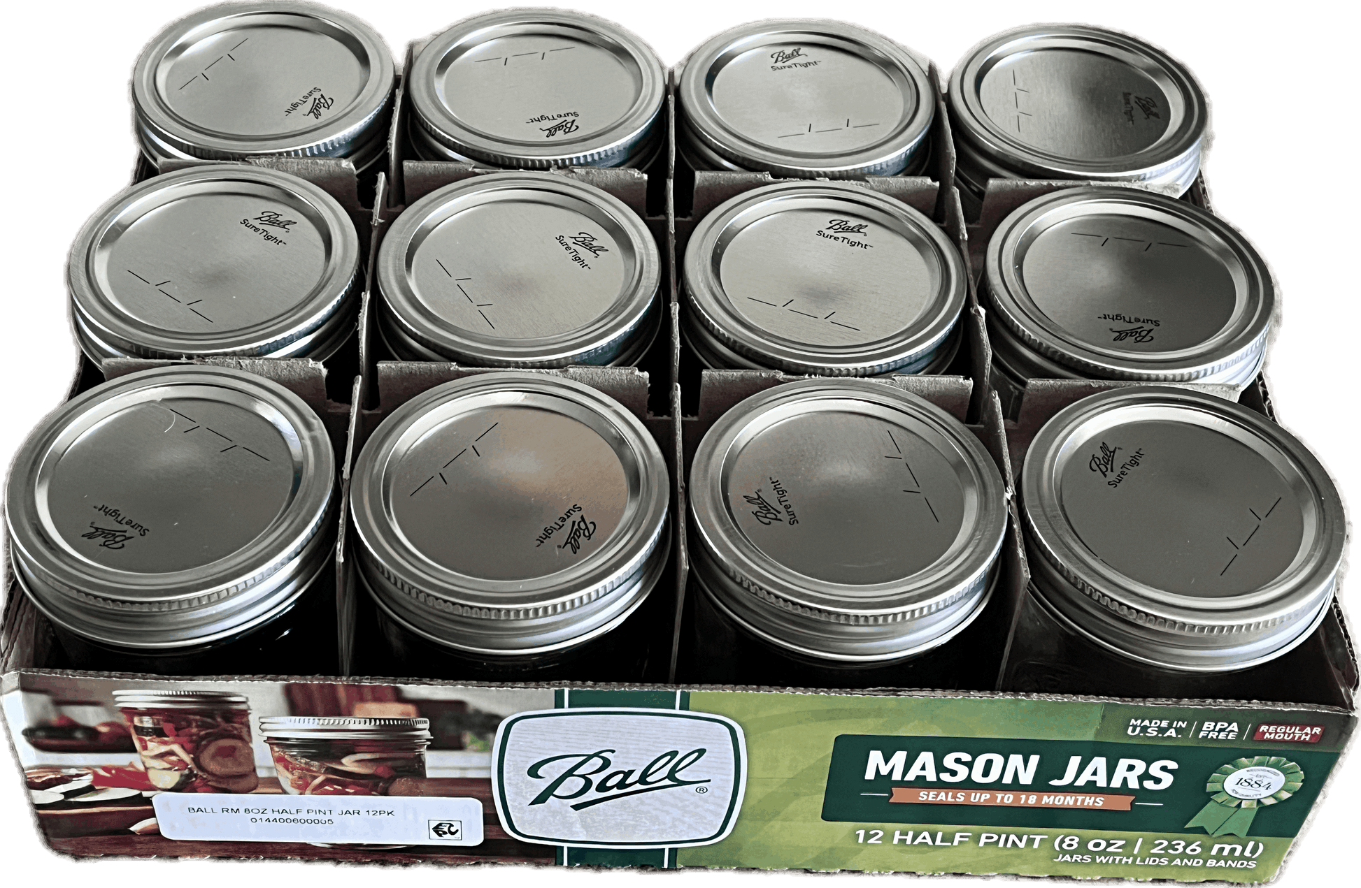 Ball Mason Jars With Lids & Bands, Regular Mouth, 8 oz, 12 Pack