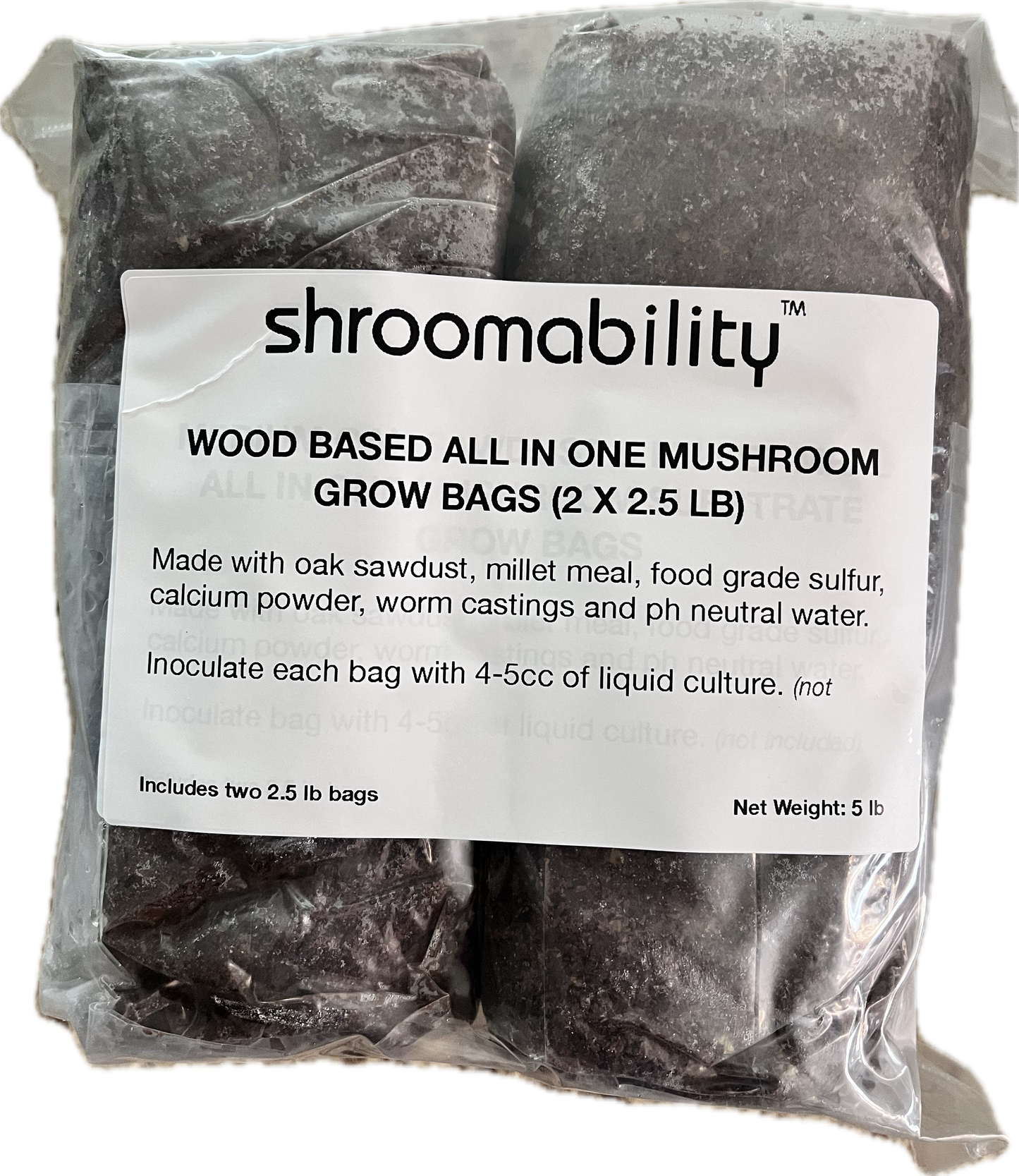 Wood Based All In One Mushroom Grow Bags (2x2.5 lb)