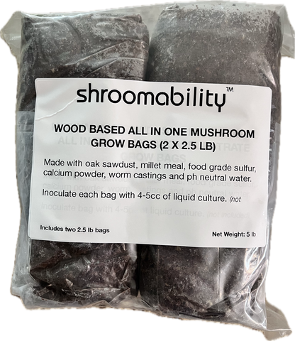 Wood Based All In One Mushroom Grow Bags (2x2.5 lb)