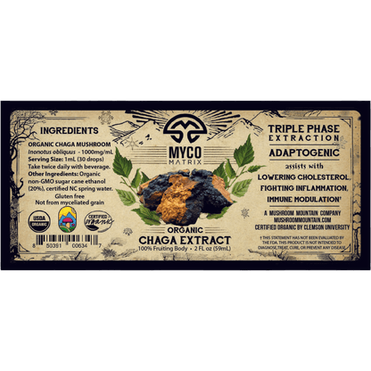 Myco Matrix Chaga Mushroom Extract Label 2 oz