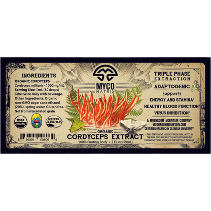 Myco Matrix Organic Cordyceps Extract label 2 oz