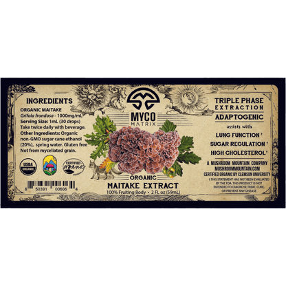 Organic Maitake Extract by Myco Matrix label 2 oz