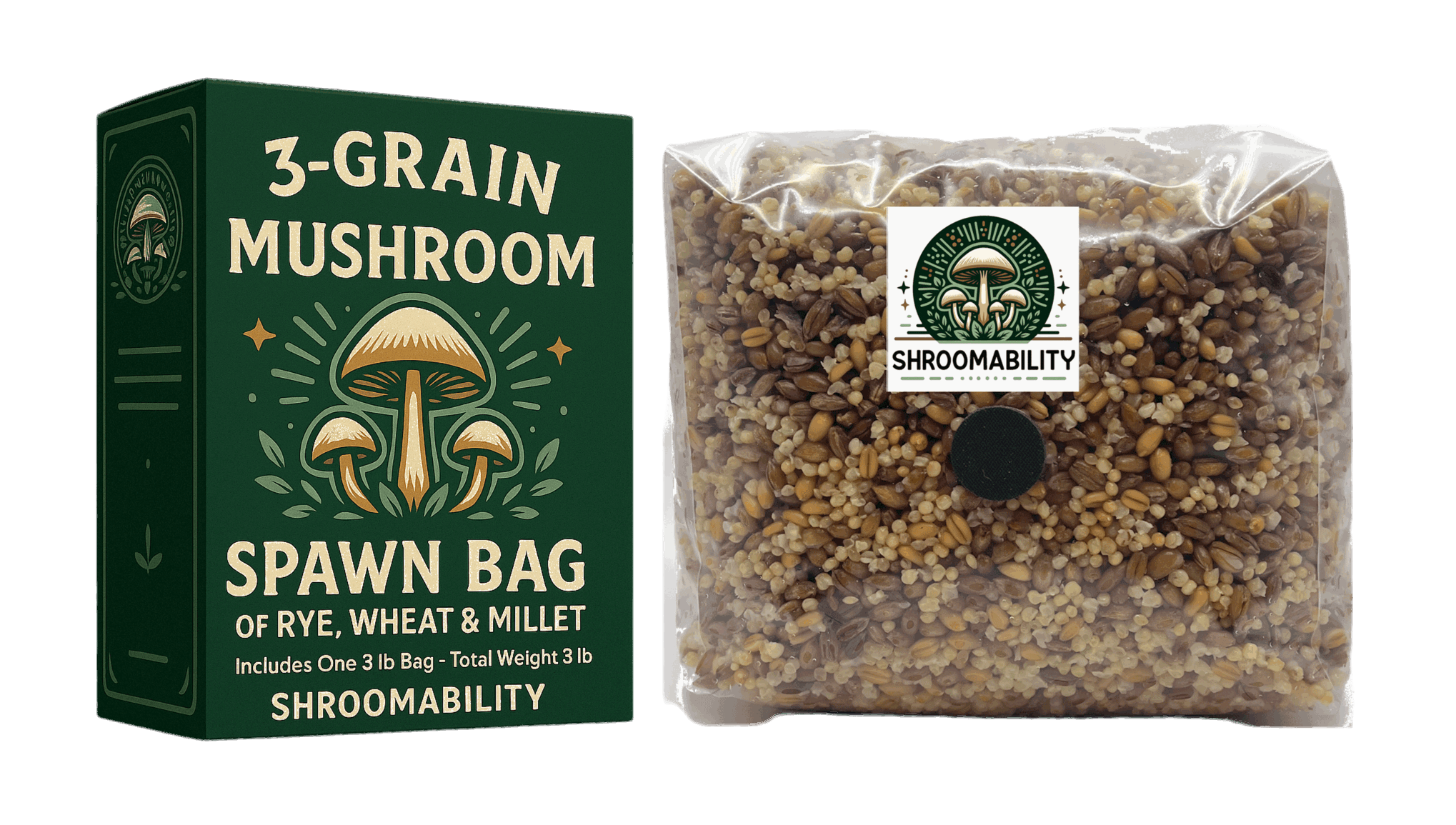 Shroomability brand 3-Grain Mushroom Spawn Bag 3 pounds