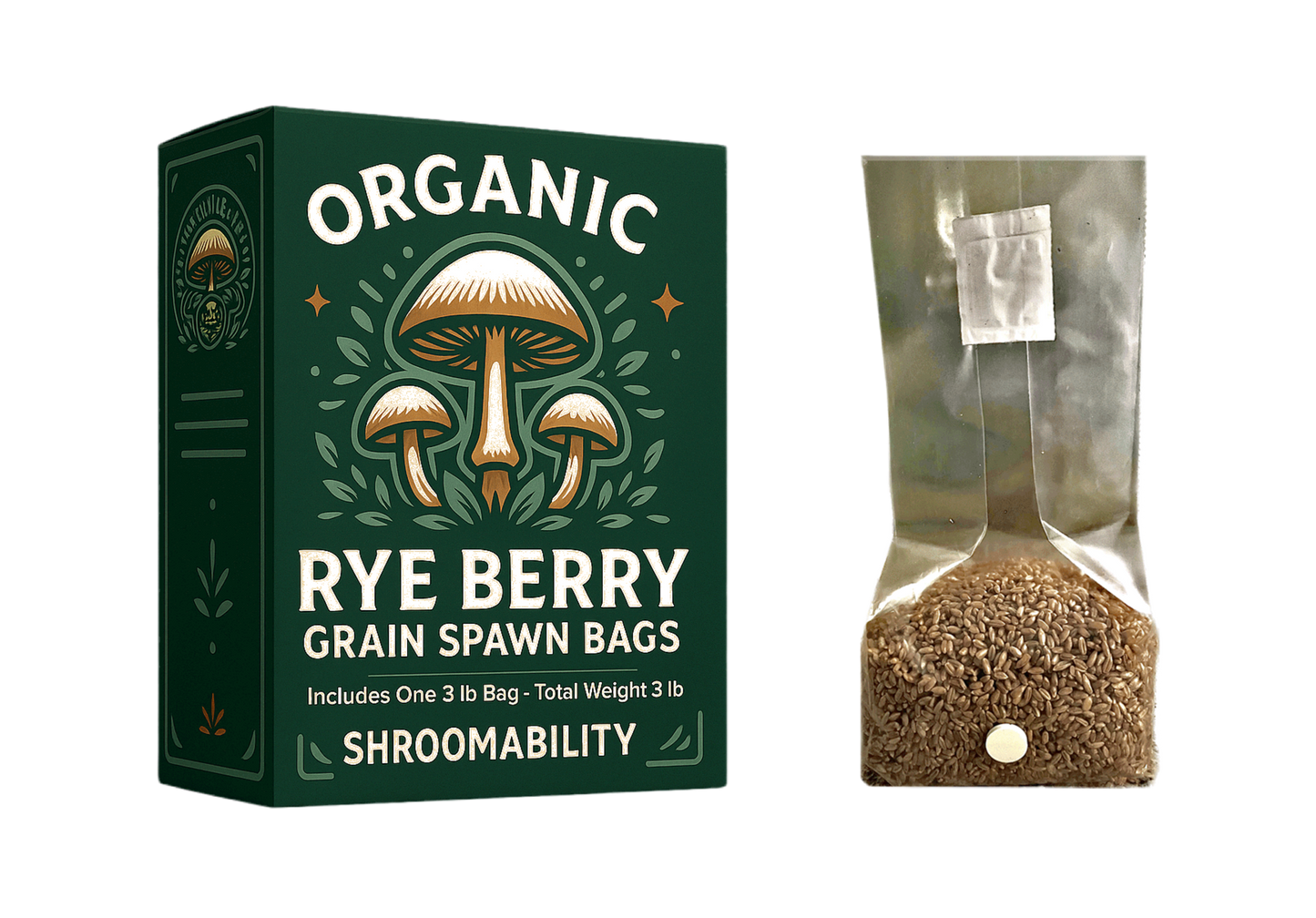 Shroomability brand rye berry mushroom spawn bag 3 pounds