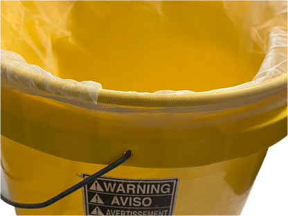 yellow bucket with a 5 gallon paint strainer